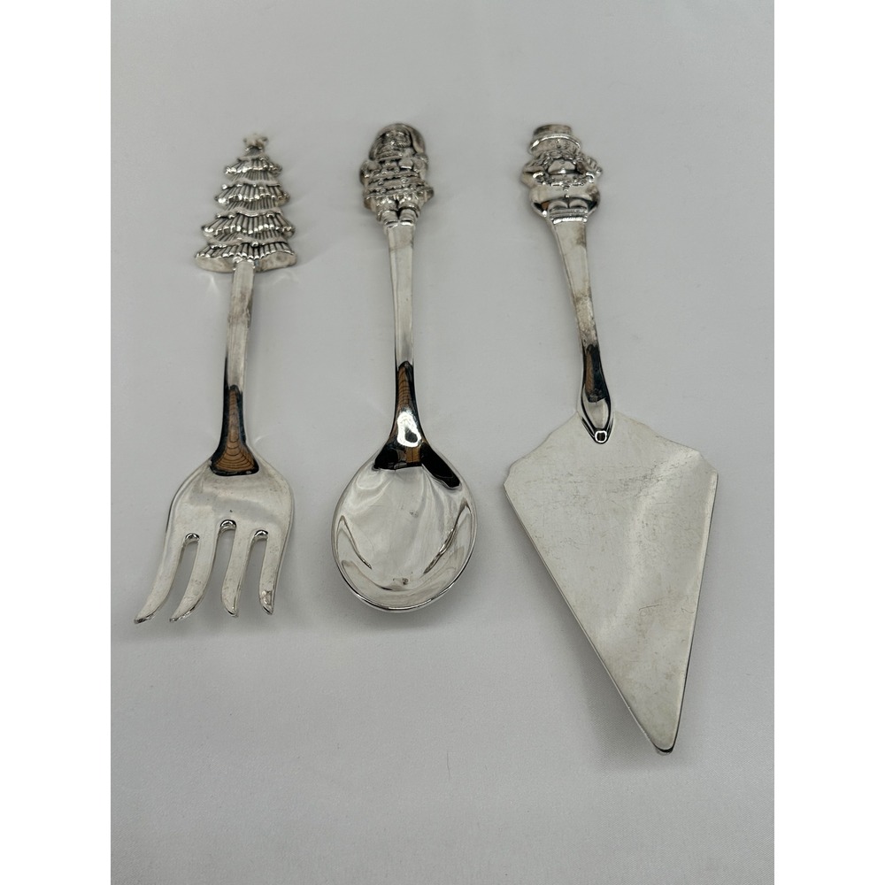 International Silver Co Holiday Joy Set Christmas Holiday Santa Snowman Tree 3pc